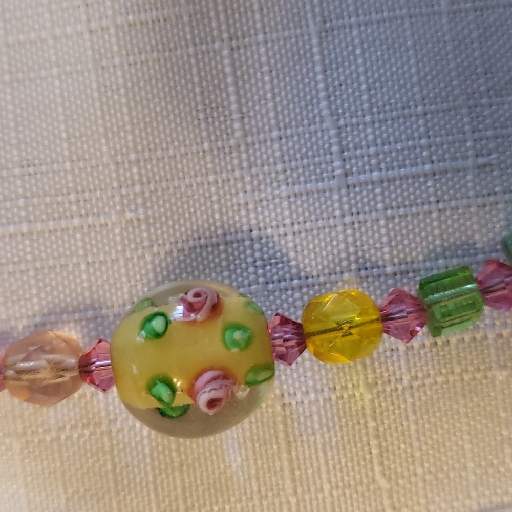 Crystal and hand blown glass bead 26 inch necklace